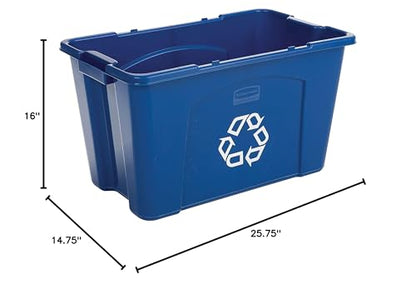 Rubbermaid Commercial Products, Recycling Bin/Box for Paper and Packaging, Stackable, 18 GAL, for Indoors/Outdoors/Garages/Homes/Commercial Facilities, Blue