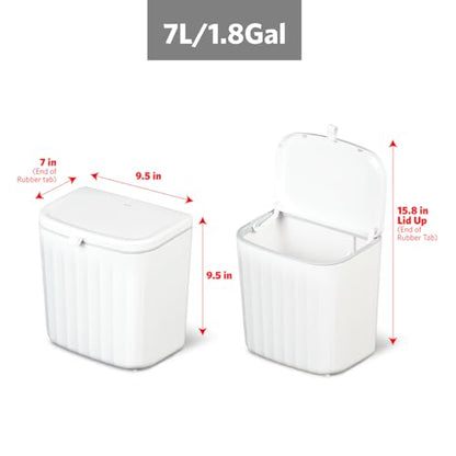 Glad Roomate Under Counter Waste Bin | Space Saving Small Trash Can for Kitchen Cabinet, Bathroom or Office | Dual Lid for Ease of Opening, 7 Liter, White