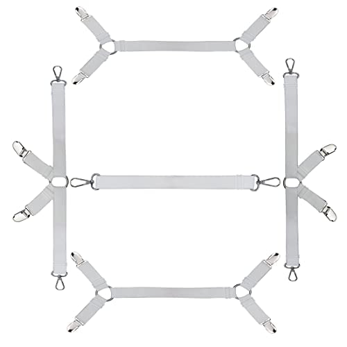Bed Sheet Straps Nonslip Fitted Sheet Clips,Adjustable Elastic Bedding Holder Easy Install on Mattress Covers (White)