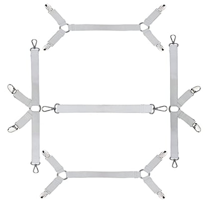 Bed Sheet Straps Nonslip Fitted Sheet Clips,Adjustable Elastic Bedding Holder Easy Install on Mattress Covers (White)