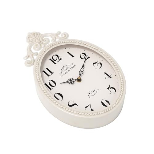 Abdurey Small French Retro Decor Wall Clock, Ivory White Vintage Oval Style | Silent Battery Operated Boho Decorative Wall Clocks for Farmhouse,Kitchen,Bedroom,Bathroom(10.4"H x 6.7"W)