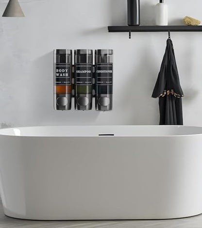 Shower Soap Dispenser Wall Mounted No Drill Shampoo Dispenser for Shower Wall Shampoo and Conditioner Dispenser Bathroom Hotel 3 * 350ml Gungray with Labels