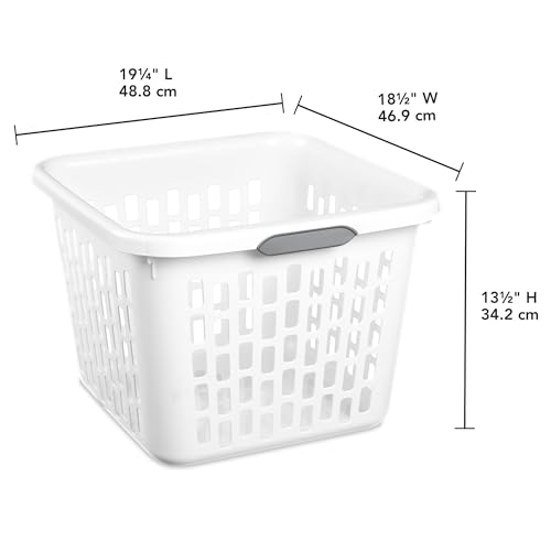 Sterilite Square Laundry Basket, Plastic Clothes Hamper, 6-Pack | 1.5 Bushel Capacity, White, Dirty Clothing Storage, Ventilated Rectangular Holes & Large Comfort Grip Handles for Easy Carry