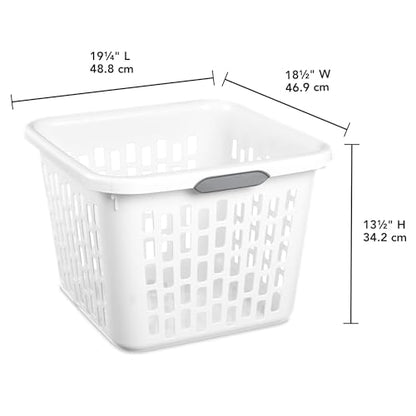 Sterilite Square Laundry Basket, Plastic Clothes Hamper, 6-Pack | 1.5 Bushel Capacity, White, Dirty Clothing Storage, Ventilated Rectangular Holes & Large Comfort Grip Handles for Easy Carry