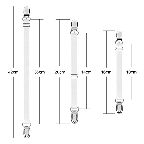 Boao 12 Pcs Bed Sheet Clips Straps Sheet Corner Straps Holder Adjustable Mattress Clips, Elastic Bed Grippers Suspender Fasteners Holder for Home(White,14-28 Inch Length)