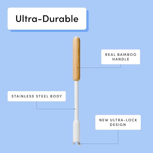 TUSHY Toilet Brush 2.0 Set with Holder, 8 Coconut Husk Scrubbing Pads | Cleanser-Infused and Disposable, Planet Friendly Refills in Lemon and Tea Tree Scents