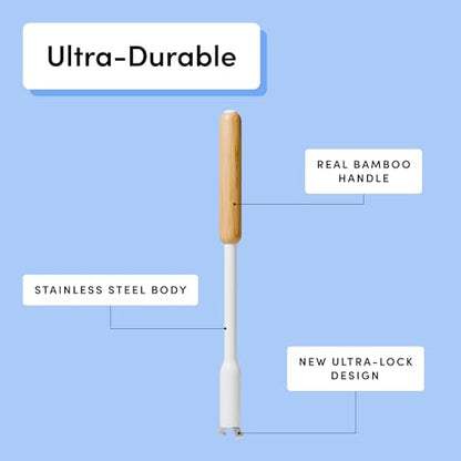 TUSHY Toilet Brush 2.0 Set with Holder, 8 Coconut Husk Scrubbing Pads | Cleanser-Infused and Disposable, Planet Friendly Refills in Lemon and Tea Tree Scents