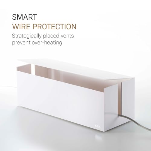 Yamazaki Home Cable Management Box – Cord Organizer Box with Lid, Minimalist Cable Storage for Office, ABS Plastic | Sleek cable storage container for office spaces. Removable lid prevents dust buildup. Helps keep everyday tech organized.