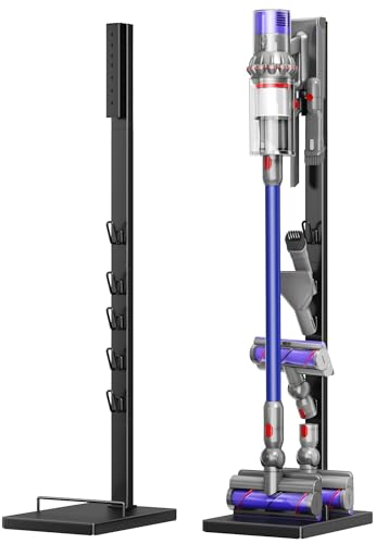 PickPiff Vacuum Stand Compatible with Dyson Gen5 V15 V12 V11 V10 V8 V7 V6, Freestanding Metal Vacuum Holder, Holds 8 Attachments, Weighted Anti-Tip Base, Space-Saving Storage Rack
