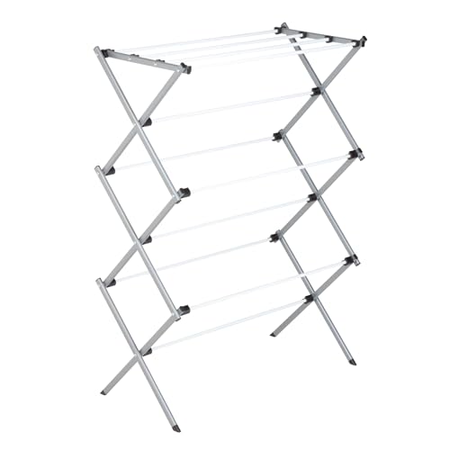 Honey-Can-Do Deluxe Metal Collapsible Clothes Drying Rack, 50 lbs, 29" x 14.2" x 42.1", White & Grey