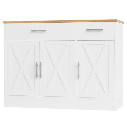 Modern Farmhouse Sideboard Buffet Cabinet with Sto... (White | Wood)