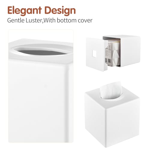 Tissue Box Cover, Modern Decorative Square Facial Storage Tissue Box Holder, Home Accessories for Bathroom Vanity Countertops, Dressers, Night Stand, Parlors and Office - White