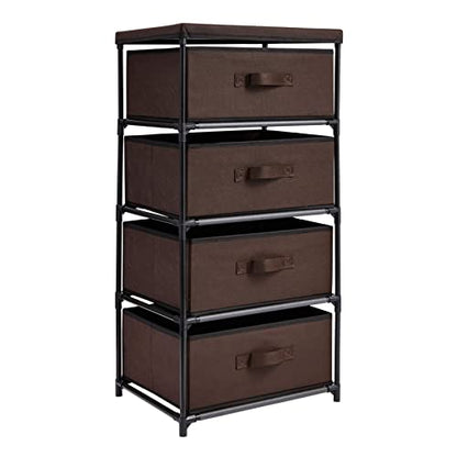 Juvale 4-Tier Fabric Drawer Organizer, Narrow Storage Tower with Metal Frame, 4 Removable Drawers for Home, Office, Dorm, Entryway and Living Spaces, Dark Brown, 16.5 x 13 x 33 Inches