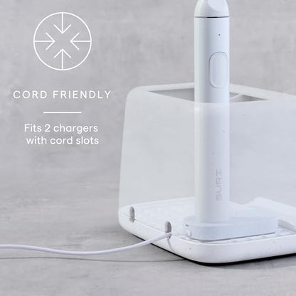 YouCopia The Ledge Toothbrush Holder, 2-Slot, Bathroom Vanity Counter Organizer with Cord Slots, Removable Base and Storage for Phones, Toothpaste and Accessories
