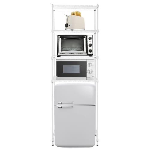 Zvyteay 4 Tier Mini Fridge Shelf Adjustable Height Storage Shelf Metal Storage Rack Mini Fridge and Microwave Stand for Dorm, Kitchen, Office, White