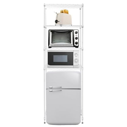 Zvyteay 4 Tier Mini Fridge Shelf Adjustable Height Storage Shelf Metal Storage Rack Mini Fridge and Microwave Stand for Dorm, Kitchen, Office, White