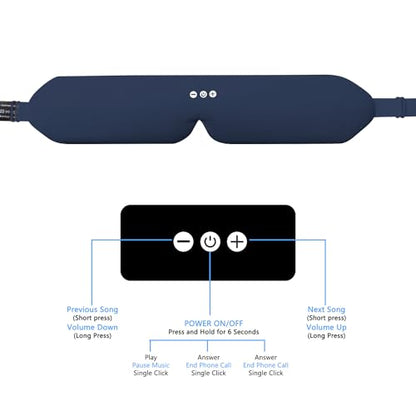 ALASKA BEAR Bluetooth Eye Mask and Sleep Headphone w/Thin Speakers, Comfortable Flat Earphones for Sound Therapy (Navy)