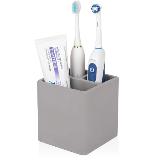 Diatomite Toothbrush Holders Tooth Brush Organizer - Dark Gray | Water-Absorbent Material, 3 Slots for Electric Toothbrush and Toothpaste, for Bathroom Countertop, Shower, Vanity