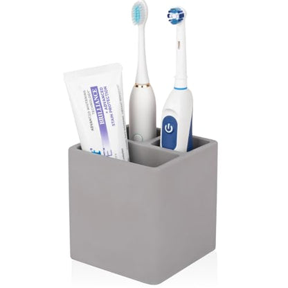 Diatomite Toothbrush Holders Tooth Brush Organizer - Dark Gray | Water-Absorbent Material, 3 Slots for Electric Toothbrush and Toothpaste, for Bathroom Countertop, Shower, Vanity