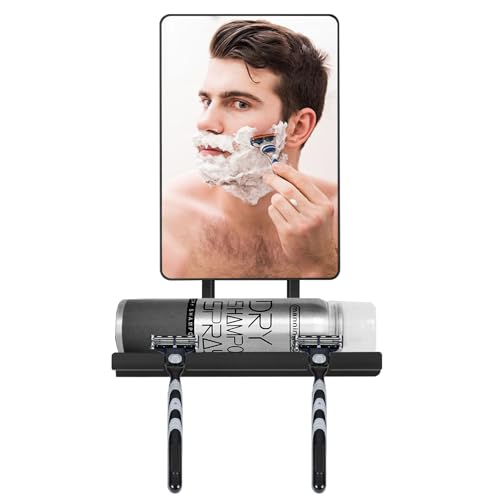 Fogless Shower Mirror, 360° Rotation Adjustable Shaving Mirror,Bathroom Shower Mirror with Multifunctional Storage Tray and Razor Holders