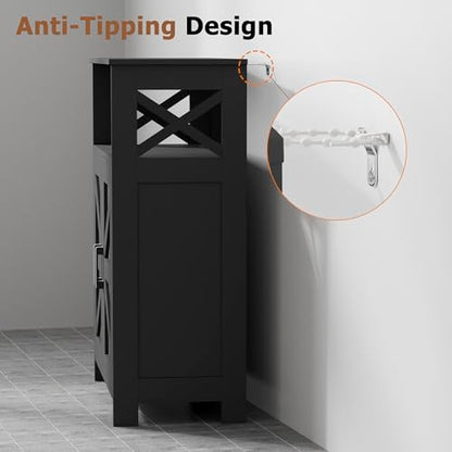 Farmhouse Bathroom Storage Cabinet with Doors, Small Floor Cabinet | Toilet Paper Cabinet with Adjustable Shelf, Freestanding Storage Cabinet for Kitchen/Laundry/Living Room, 24"W, Black
