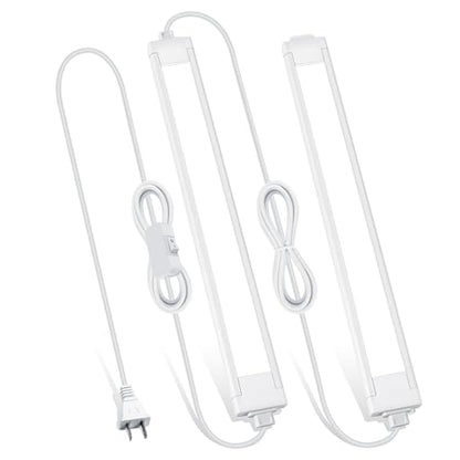 2 Pcs 14inch Plug in Under Cabinet Lighting for Kitchen, 6500k Bright White LED Under Counter Wired Lights for Shelf/Bookshelf/Workbench/Over Sink Linkable 110V LED Light Bar
