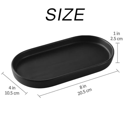Matte Black Round Soap Dispenser Tray - 8'' Ceramic Vanity Tray for Bathroom Decorative, Jewelry Ring Dish, Comestic Holder, Kitchen Sink Countertop Organizer Plate