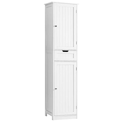 Iwell 67" Tall Bathroom Cabinet, Storage Cabinet with 2 Doors & 1 Drawer, Bathroom Storage Cabinets with Adjustable Shelves, for Living Room, Entryway, Home Office, White
