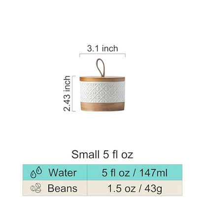 Small Ceramic Jar with Lid, Coffee Container Kitchen Food Storage Jars for Spice Sugar Candy Matcha, Mini Kitchen Spice Jars for Counter, Home, Pantry - White & 5 fl.oz