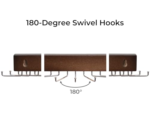 StorageWorks Tie Rack with 20 Hooks, 2 Set Wall Mounted Wood Hanger, Walunt