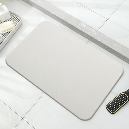 Stone Bath Mat Quick Dry, Diatomaceous Earth Bath Mat Non Slip Absorbent Floor Mat, Diatomite Stone Drying Mat for Bathroom Comes with Non-slip Pad and Sandpaper (Off-White, 24" x 15.5" x 0.4")