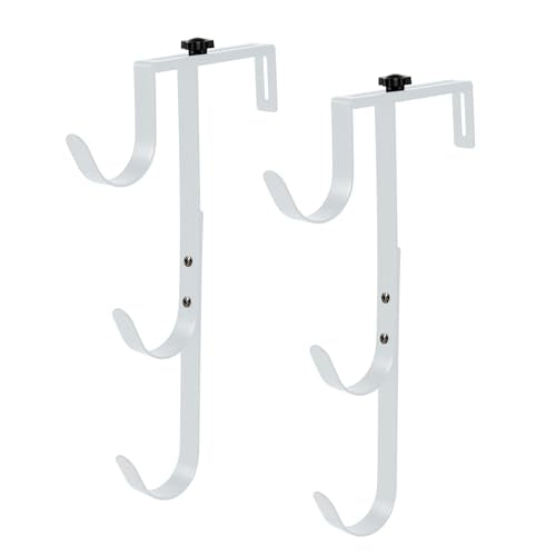 2Pcs White Pool Pole Hangers, Adjustable Heavy Duty Swimming Pool Fence Hooks for Pool Equipment, Skimmers, Leaf Rakes, Nets, Brushes, Vacuum Hose, Garden Tool Organizer