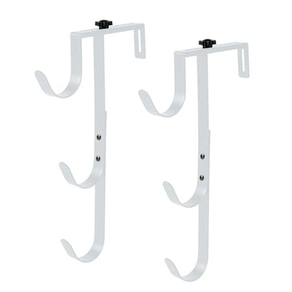 2Pcs White Pool Pole Hangers, Adjustable Heavy Duty Swimming Pool Fence Hooks for Pool Equipment, Skimmers, Leaf Rakes, Nets, Brushes, Vacuum Hose, Garden Tool Organizer