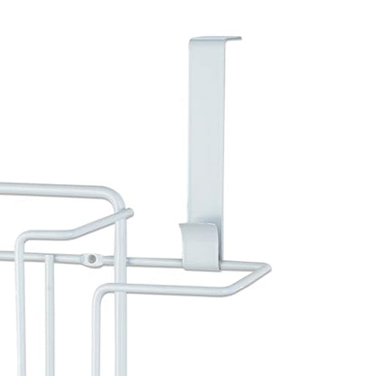 Sunbeam Laundry Room Metal Over the Door Hanging Ironing Board Holder and Organizer, Holds Standard Size Iron, Board, Spray Bottles, Starch, Fabric softener, White finish