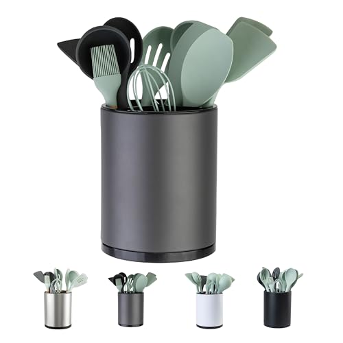 Kitchen Utensil Holder Extra Large 360°Rotating Fo... (grey | Stainless Steel)
