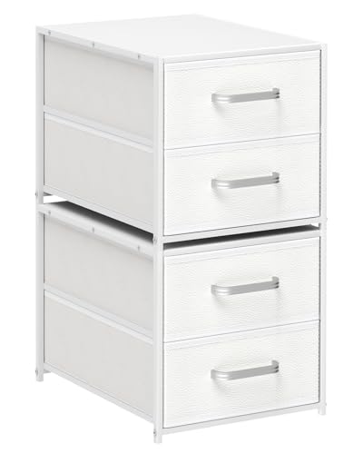 Stackable Storage Drawers - 2 Tier Closet Organizer with Metal Handles and Metal Frame, Fabric Dresser with Collapsible Bins for Bedroom, Dorm, Office, White, 2 Pack