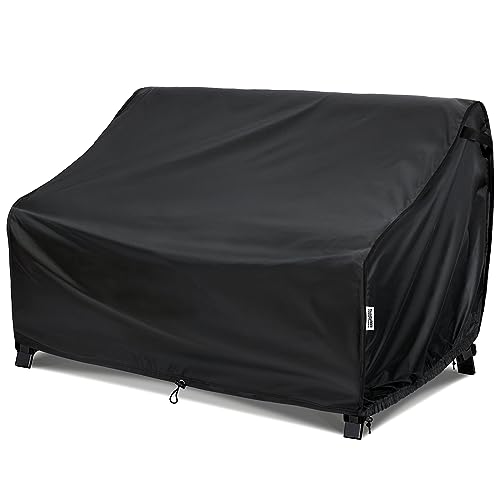 Outdoor Couch Cover Waterproof, Various Size for Patio Sofa | Fit 62x38x35 inch for 2-Seater Loveseat Outside Bench, Height Adjustable, Windproof Buckle Strap, Storage Bag, 2 Pack, Black