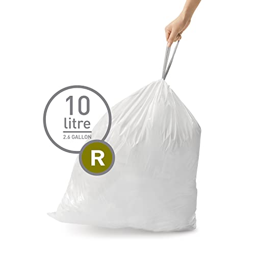 simplehuman Code R Custom Fit Drawstring Trash Bags in Dispenser Packs, 20 Count, 10 Liter / 2.6 Gallon, White