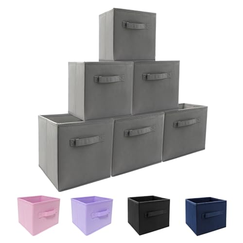 storage bins collapsible storage bins,cube storage organizer (Pack of 6) 9*7.5*7.5inch,For home and office Collapsible Closet Shelf Organizers, Drawer Organizers (Grey)