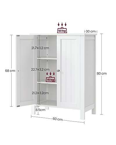 VASAGLE Floor Storage Cabinet, Freestanding Storage Unit with 2 Adjustable Shelves, for Bathroom Living Room Dining Kitchen, 11.8 x 23.6 x 31.5 Inches, Cloud White UBCB60WV1