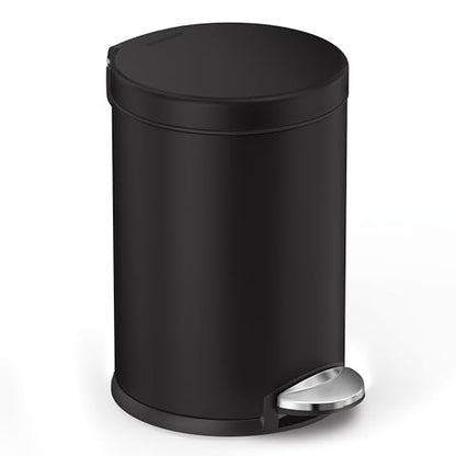 simplehuman Round Step Can, 4.5L / 1.2 Gallon Compact Bathroom Trash Can, 150,000-Step Pedal, Lid Shox® Silent Close, Removable Inner Bucket, Matte Black Steel