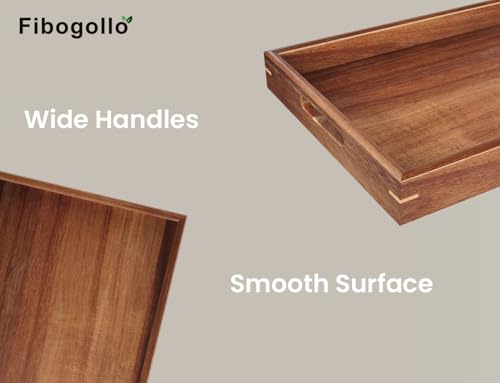 Fibogollo Set of 2 Acacia Wood Serving Tray with Handles | Decorative Trays Platter,Breakfast Tray in Bed,Food Drinks Tray for Eating,Working,Storing