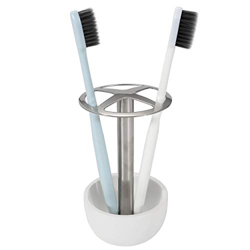 CozyCabin Toothbrush Holder Stand, for Razor, Bathroom Vanity Countertop, Stainless Steel Toothbrush Bathroom Organizer (White)