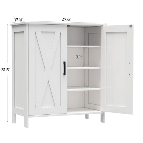 Farmhouse Shoe Cabinet with 2 Barn Doors & Wood Legs | Tall 4-Tier Shoe Storage Cabinet, 3 Adjustable Shelves, Shoe Rack Organizer, for Entryway, Hallway, Closet, White