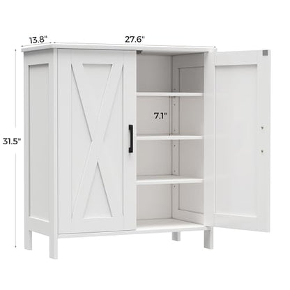 Farmhouse Shoe Cabinet with 2 Barn Doors & Wood Legs | Tall 4-Tier Shoe Storage Cabinet, 3 Adjustable Shelves, Shoe Rack Organizer, for Entryway, Hallway, Closet, White