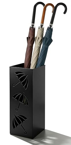 Metal Umbrella Holder, Square Freestanding Umbrella Stand Bucket Storage Indoor for Entryway, 6.3 x 6.3 x 16.3 Inch - Black