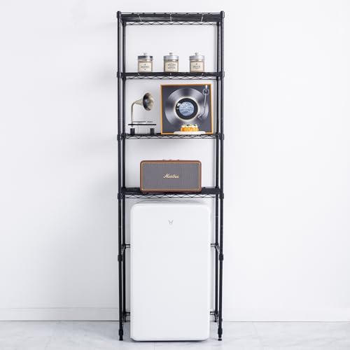 4 Tier Mini Fridge Shelf with Storage for Dorm, Black | Mini Fridge Storage Shelf, Microwave Stand, Adjustable Height Organizer, For Dorm, For Kitchen