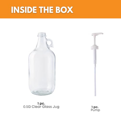 Glass Laundry Detergent Dispenser with Pump | Half Gallon Jug | 64 oz | Food-grade Laundry Detergent Pump Dispenser with airtight lid | non-slip base | Refillable for soap, syrup or softener