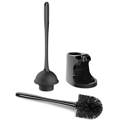 MR.SIGA Toilet Plunger and Brush Combo for Toilet Cleaning, Black, 2 Set | Heavy duty toilet brush and plunger set, toilet bowl brush and plunger with holder