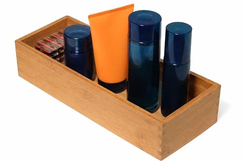 Lipper International Bamboo Utensil Holder Storage Box for Cooking Tools, Makeup, or Office Supplies, 5" x 12" x 3"